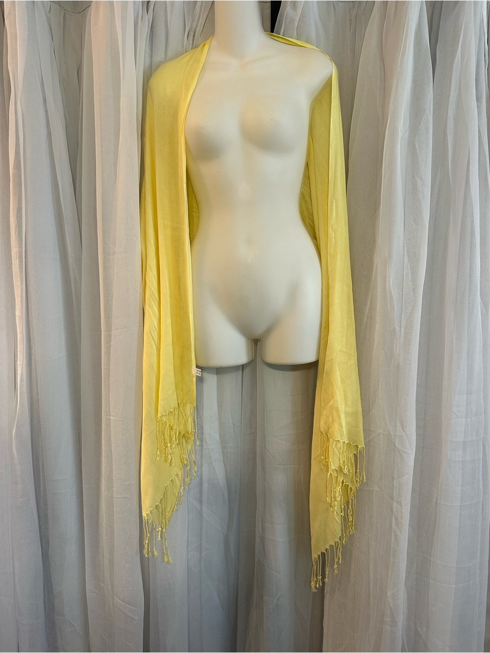 Lightweight Yellow Fringe Scarf Wrap - Women Accessories